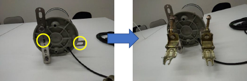 専用クランプを写真のように取り付け、単管に設置します。