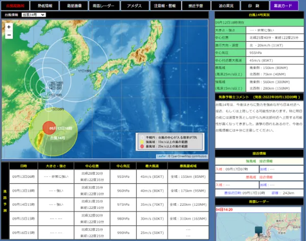 今まではわからなかった「指定地点」の台風の影響が一目でわかる！